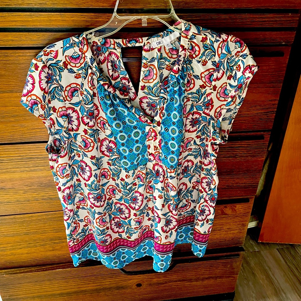 Floral print ladies cap sleeve top